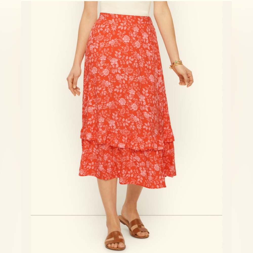 Talbots orange with flowers skirt